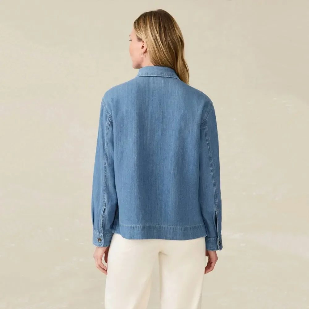 Faherty Linen Denim Oceanview Blouse Sz S - Picture 2 of 9